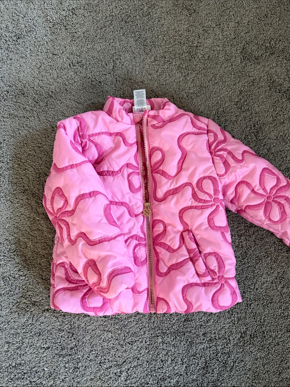 Girls Pink Quilted Jacket with bow Stitch Detail